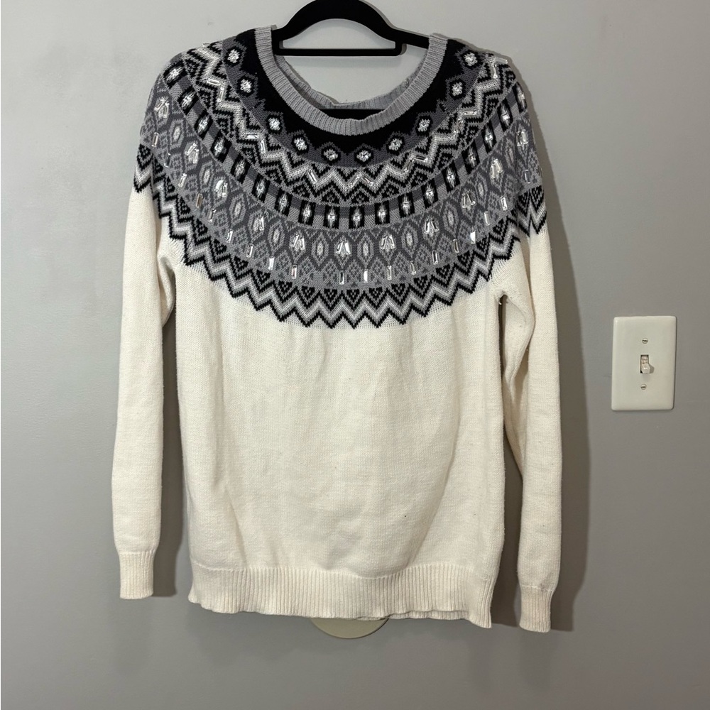 St. John's Bay Cream and Gray Knit Sweater - Picture 2 of 8